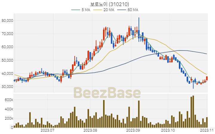 [주가 차트] 보로노이 - 310210 (2023.11.02)