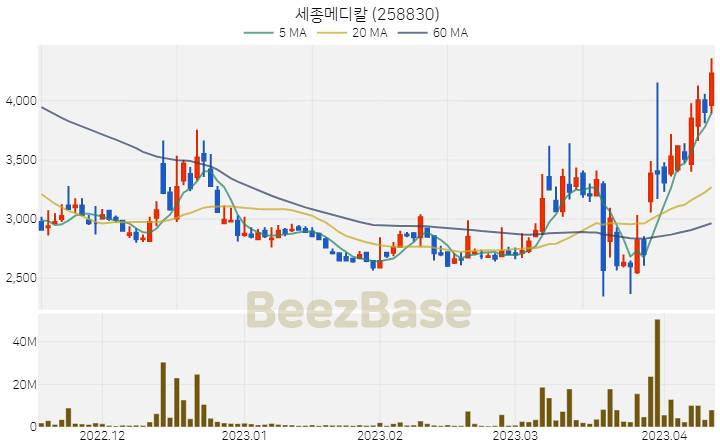 [주가 차트] 세종메디칼 - 258830 (2023.04.12)