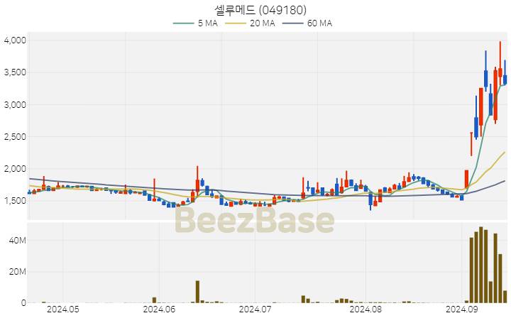 [주가 차트] 셀루메드 - 049180 (2024.09.13)