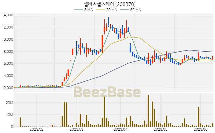 [주가 차트] 셀바스헬스케어 - 208370 (2023.06.12)