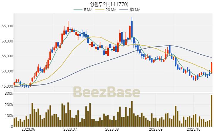 [주가 차트] 영원무역 - 111770 (2023.10.18)