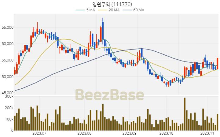 [주가 차트] 영원무역 - 111770 (2023.11.09)