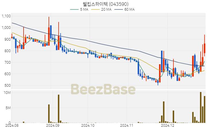 [주가 차트] 웰킵스하이텍 - 043590 (2024.12.30)