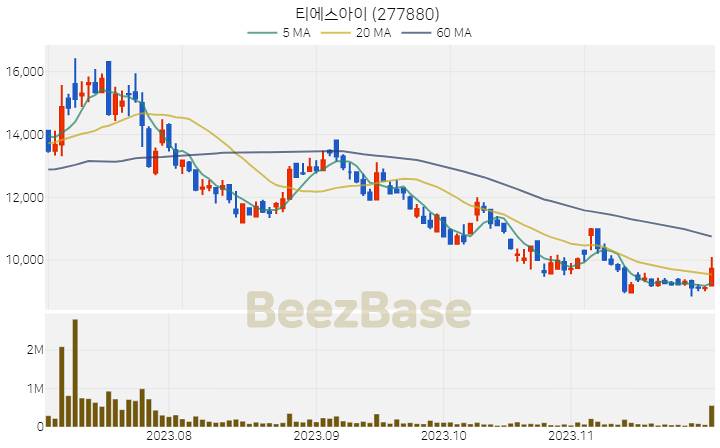 티에스아이 주가 분석 및 주식 종목 차트 | 2023.11.30